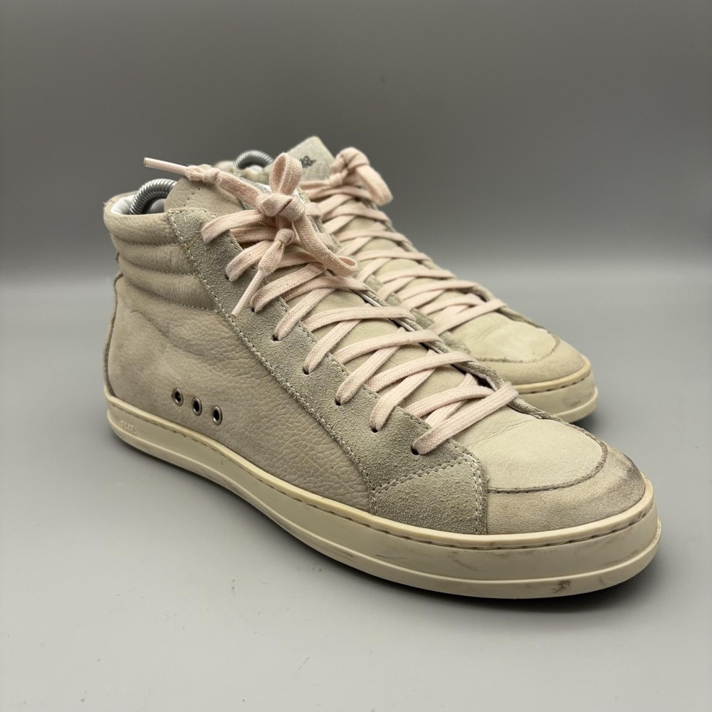 P448 Shoes Womens Size 38 Beige Suede Mid Top Zipper Walking Sneakers Lined